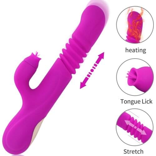 4 In 1 Licking Vibrator For Women Vagina G Spot Clitoris Stimulator Automatic Heat Telescopic Dildo Masturbator Female Sex Toys