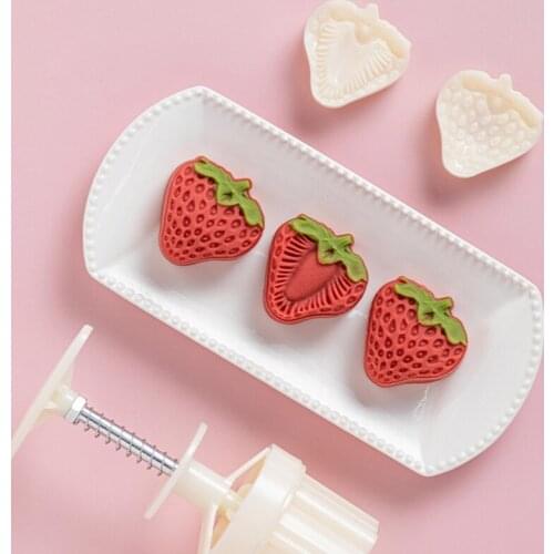 50g Strawberry Shaped Pastry Moon Cake Cakes Molds Mooncake Cookie Mould Cutter Hand Pressure Plastic Baking Accessories