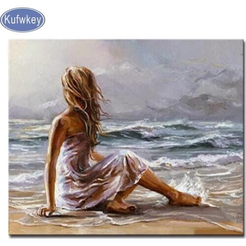 Diamond Embroidery Woman Seaview Diamond Painting 3d Cross Stitch mosaic puzzle 5d,full square,people,girl gift