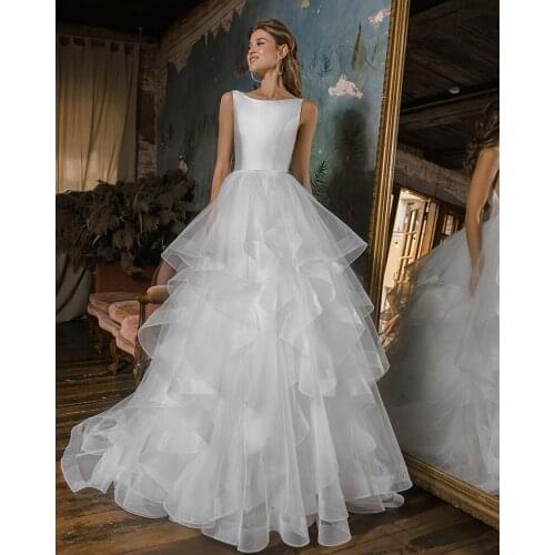 Robe De Mariee Satin Bodice Tulle Skirt Ball Gown Wedding Dress Simple Abito Da Sposa Off the Shoulder Gelinlik Bride Dresses