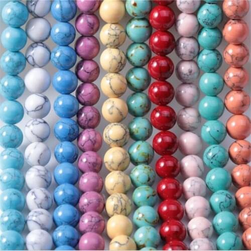 White Synthetic Turquoises Beads Round Loose Stone Beads For Jewelry Making DIY Bracelet Necklace 15'' Strands 4/6/8/10/12mm