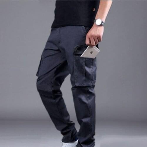 Mens Cargo Pants Mens Casual Multi Pockets Military Tactical Pants Men Outwear Solid Color Straight Male Long Trousers Y56