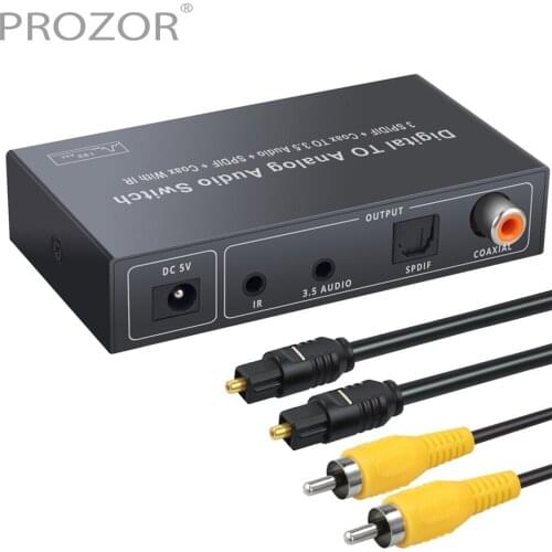 192Khz DAC Converter Digital to Analog 4 Port Audio Switch Switcher 3 Toslink + Coax to SPDIF Coaxial 3.5mm with IR Extend Cable