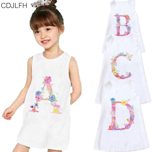 CDJLFH Girl Princess Dress New Summer Kid Girls Dress Floral Sweet Children Party Suits Alphabet All Costume Children Clothing