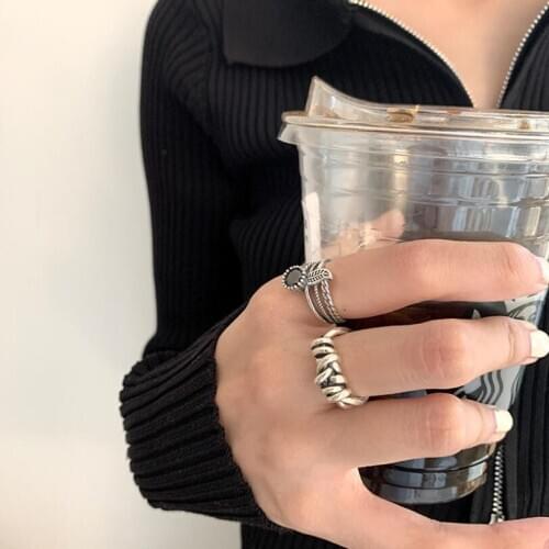 925 Sterling Silver Zircon Leaf Heavy Industry Winding lines Index Finger Opening Rings For Women Student Trend Jewelry SAR381