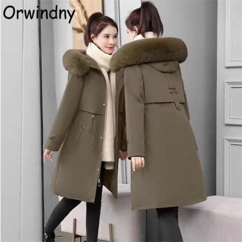 Orwindny Long Parka Women Snow Wear Thicken Warm Jackets Office Lady Solid Slim Fashion Wadded Coat High Street Female Coats