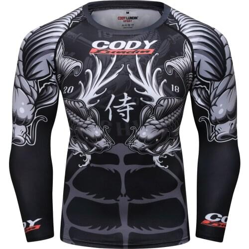 MMA Running T-Shirt Rashguard Men Long Sleeve T Shirts Bodybuilding MMA Clothing Sport Tops 3D Print T Shirt