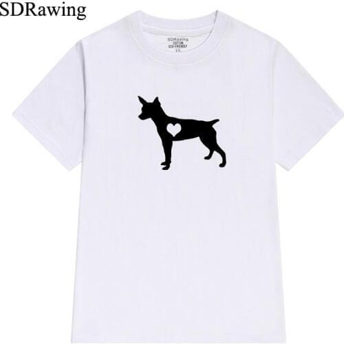 Rat terrier Heart Dog Print cotton T Shirt for Dog Lover women Funny Graphic Tees summer tops Hipster Tumblr Cozy tops