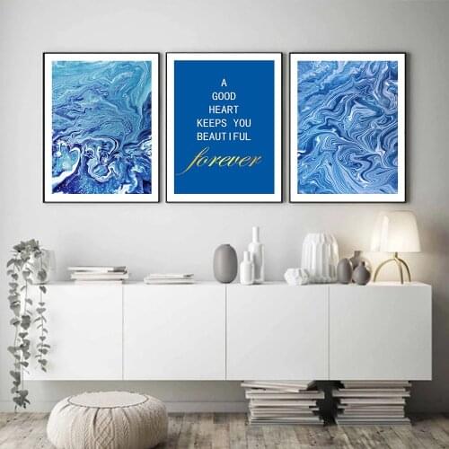 Blue Sea Water Wave Wall Art Canvas Painting Nordic Quote Posters And Prints Modern Wall Pictures For Living Room Decoration