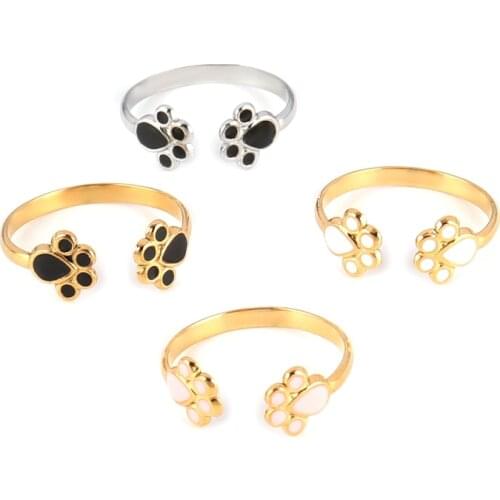 Stainless steel Animal Cat Paw Print Rings For womens Adjustable Dog Claw Rings Lovers Ring For Lovely Women Party Fashion Ring