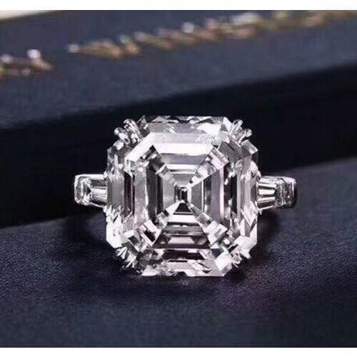Handmade Promise Ring Asscher cut 12mm AAAAA cz 925 Sterling Silver Engagement Wedding Band Rings for women men Jewelry