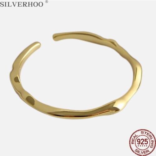 SILVERHOO Irregularity Style Rings For Women S925 Sterling Silver Plating Gold And Platinum Ring Simple Adjustable Fine Jewelry