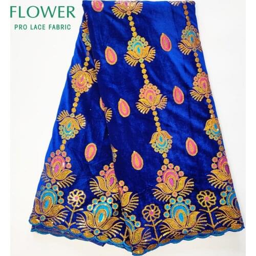 Royal Blue Christmas Design African Velvet Lace Fabric With Sequins High Quality Traditional Wedding Bride Dress Velvet Material