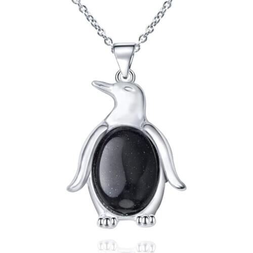 Trendy Silver Plated Blue Sand Stone Cute Animal Pendant Link Chain Necklace Green Aventurine Jewelry