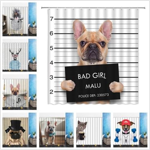 Fashion Animal Shower Curtains Funny Interesting Lovely Cat Dog 3D Print Bathroom Home Decor Waterproof Polyester Cloth Curtain