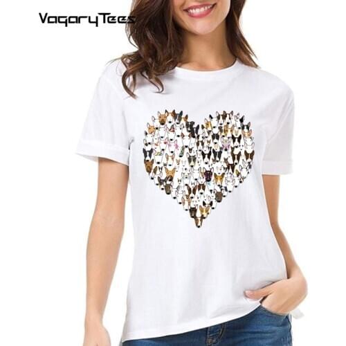 Fashion Bull Terrier Cute Casual Tops Female Novelty women Tees Bull Terrier Puppy Dog Lover Print heart T-Shirt