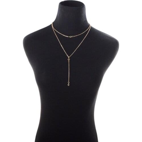 Trendy Rhinestone Geometry Multilayer Neckalce for Women Sweater Chain Party Jewelry Accessories