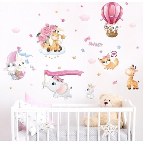 Cartoon Cute Animals Wall Stickers Baby Wall Decoration Mural Kawaii Home Decor Bedroom Living Room Decals Removable Wallpaper