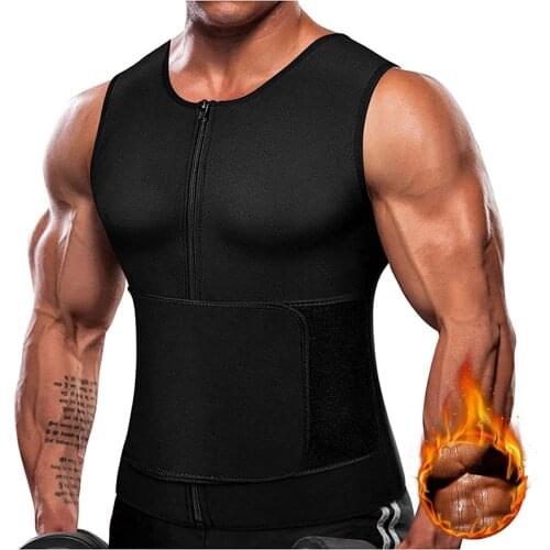 Men Sweat Vest Neoprene Sauna Suit Waist Trainer Corset Zipper Body Shaper with Adjustable Workout Compression Tank Top