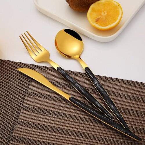 12Pcs 304 Stainless Steel Gold Restaurant Royal Plastic Handle Wedding Cutlery Spoon Fork Knife Flatware Set