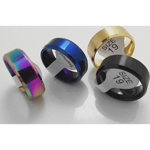 Wholesale 50 pcs 8mm Fashion Inner arc Four-color mix bevel Stainless steel Mens rings