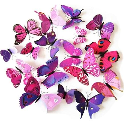 OULII 12pcs 3D Butterfly Wall Sticker Fridge Magnet 3D Butterfly Whiteboard Fridge Magnets Art Room Wall Decor Crafts DIY