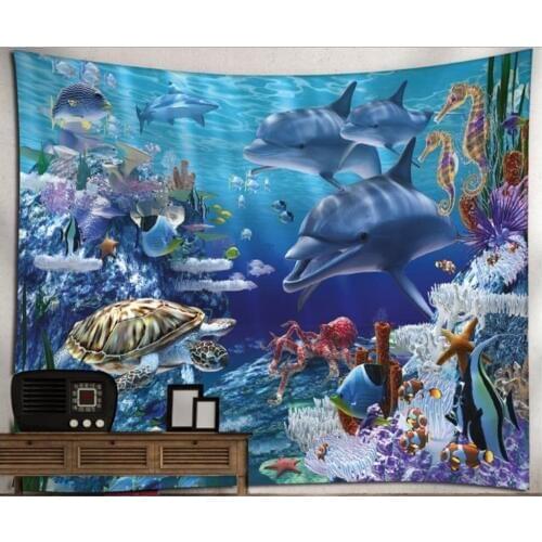 Underwater World Blue Dolphin Printed for Child Nursery Living Bed Room Home Decor
