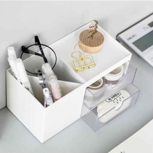 Transparent Pen Holder Multifunction Square Pen Pencil Holder Office Desktop Storage Box School Student Stationery