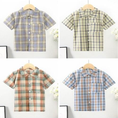 Children Summer Plaid Shirt 1-3-7 Year Old Boys Short Sleeve Tops Casual Kids Shirt Toddler Boy Clothes Trendy Boys Shirt