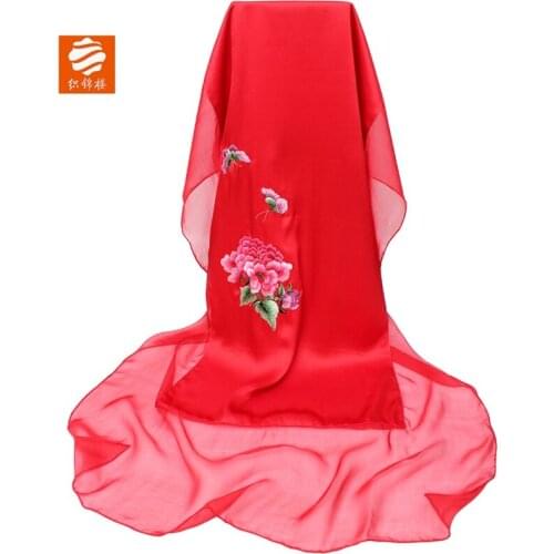Mulberry silk brocade floor silk embroidery red scarf hand-embroidered silk scarves shawls female flowers