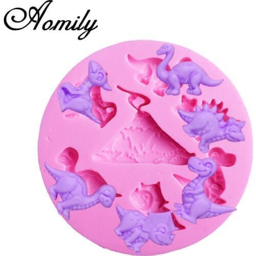 Aomily 7 Holes Multi Dinosaur Shaped Silicone Chocolate Cookies Cake Mold Silicone Soap Candy Fondant Chocolate Kitchen Mould