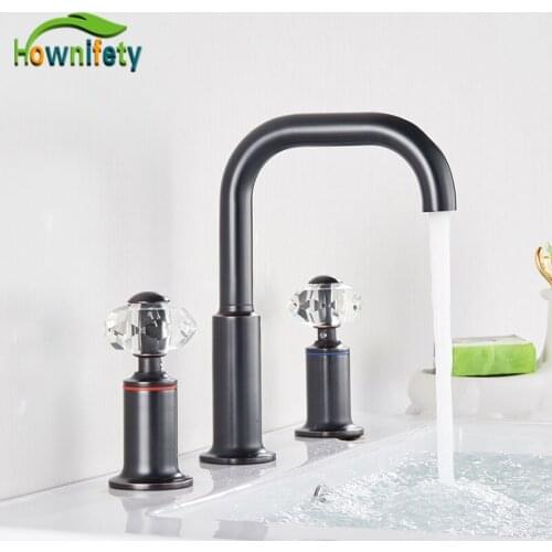 Brushed nickel orb Bathroom Basin Faucet Hot Cold mixer Faucet Three Holes Two Handle Mixers Tap Deck Mount Crystal hand wheel