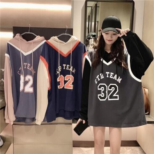 Print Jersey Oversized Hoodie Women 2020 Autumn Trendy Pullover Sweatshirt Harajuku Patchwork Long Sleeve Top Hoodies Teens Girl