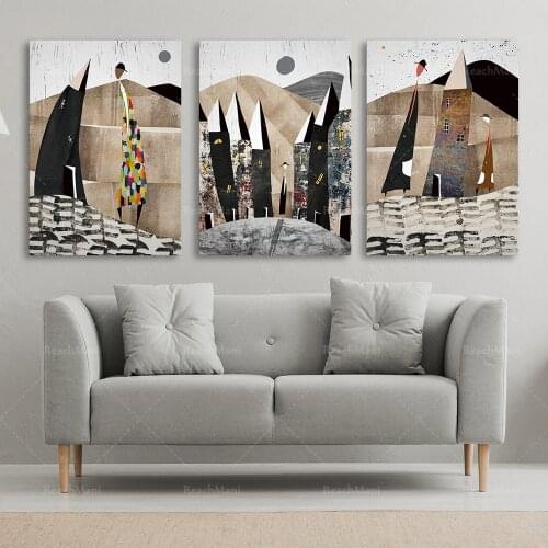 Paysage avec des maisons - Ensemble de 3