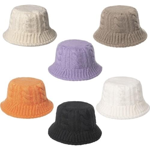 Unisex Chunky Cable Knit Hip Hop Bucket Hat Twist Striped Solid Color Sunscreen Windproof Warm Packable Fisherman Cap