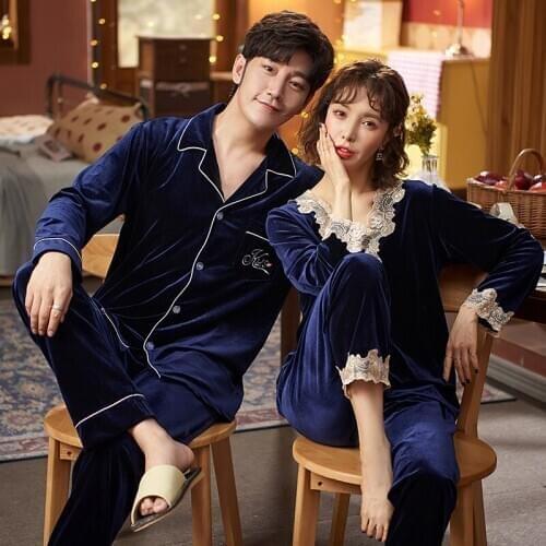 Women Long Sleeve Velour Pyjama Autumn Winter Young Lover Gold Velvet Pajamas Men Couple Pijama Set Warm Sleepwear Top+ Pant