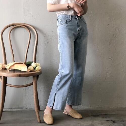 2020 New Summer Wide Leg Split Hem For Mujer Women Loose Style Denim Vintage Jeans Pants