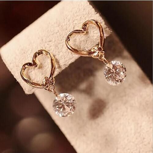 Women Stud Earrings Fashion Bling Heart Shaped Ear Pins Earrings Zircon Eardrop Crystal Earrings Zircon Festival Gift Brincos
