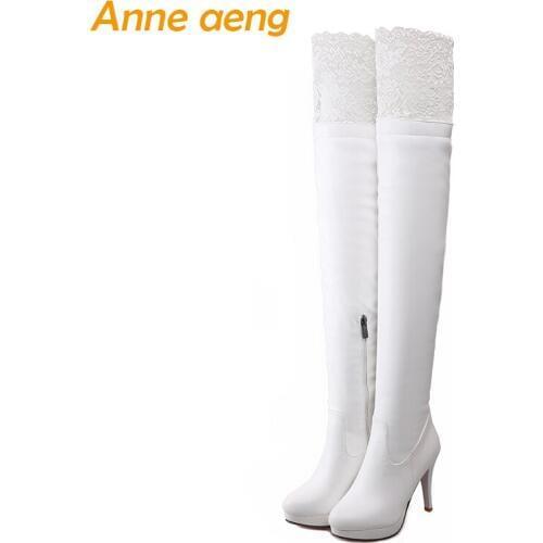 Winter Women Over-The-Knee Boots Platform High Thini Heels Zipper Lace Sexy Ladies Women Shoes White Thigh High Boots Big Size