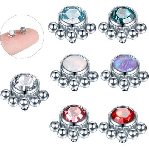 1Pc Surgical Steel Micro Dermal Piercings Dermal Anchor Round CZ Crystal Top Piercings Skin Diver Piercing Sexy Body Jewelry