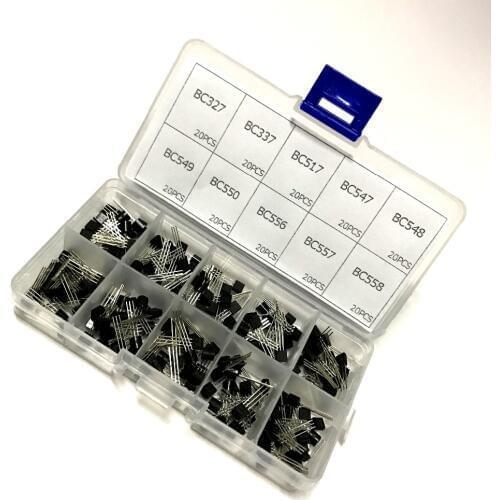 10 values 200pcs ( BC327~BC558 ) BC337 BC549 BC550 BC517 BC556 BC547 BC557 BC548 NPN Transistor Assortment Kit Box Pack Set