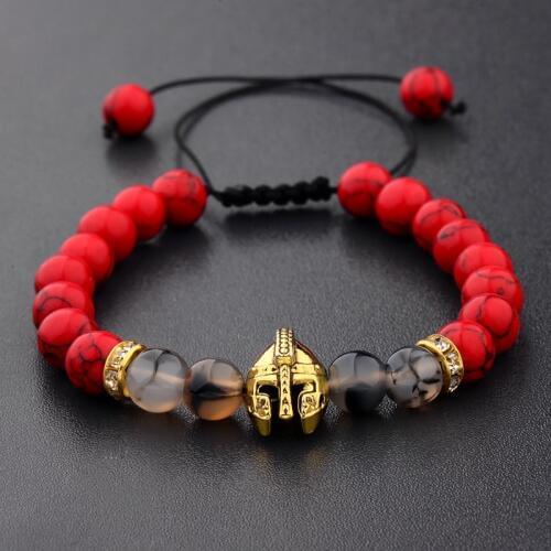2020 Charm Men Weaving Bracelet Gold Knight Spartan Warrior Gladiator Helmet Red Turquoises Stone Bracelets For Women ABK014