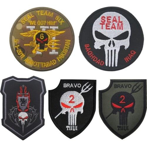 3D Embroidered Navy SEAL Skull Shield Badge Cloth Sticker Military Combat Used for Pasting Clothes Backpack Hat Patch Epaulettes