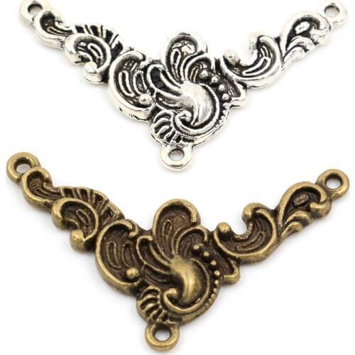 42x25mm 5pcs Antique Silver Plated Bronze Plated Flower Style Connector Handmade Charms Pendant:DIY for bracelet necklace