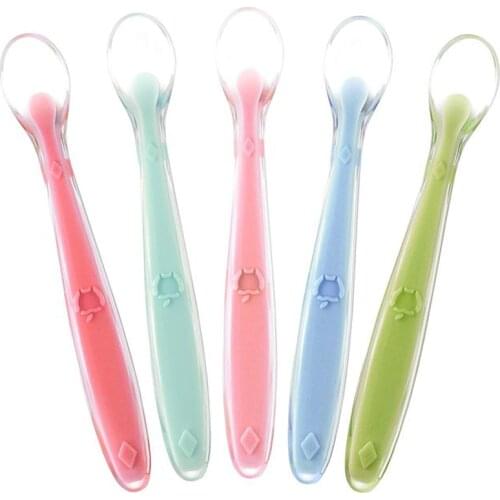 5pcs/lot Best First Stage Baby Infant Spoons Soft Silicone Baby Spoons Training Spoon Set for Infant Toddler Tableware