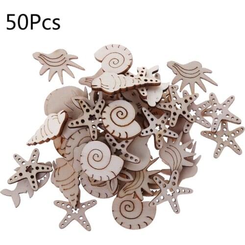 50pcs Laser Cut Wood Embellishment Wooden Sea Shell Marine life Shape Craft Wedding Decor