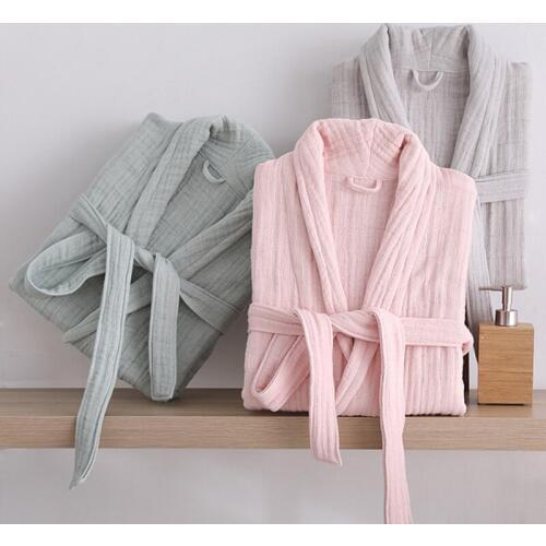 6 Ply Gauze Robe 100% Cotton Unisex Robe Bath Robe For Men And Women Soft highly absorbent Robe Females Casual Home Bathrobe