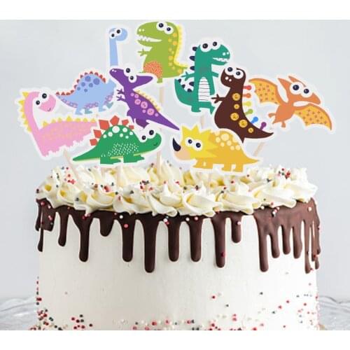 9pcs/set Cartoon Dinosaur Tyrannosaurus Pterodactyl Cake Topper Paper Cupcake Topper For Baby Shower Kids Birthday Party Decor