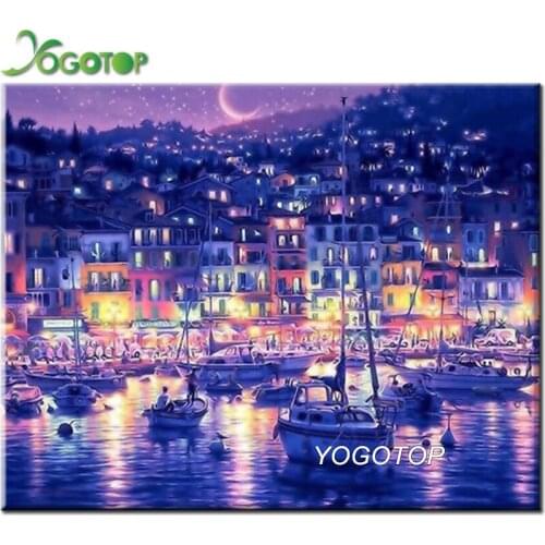 Diy Diamond Painting Blue Water City Night landscape 5D Full Mosaic Diamond Embroidery picture Home Decor puzzle YY2648
