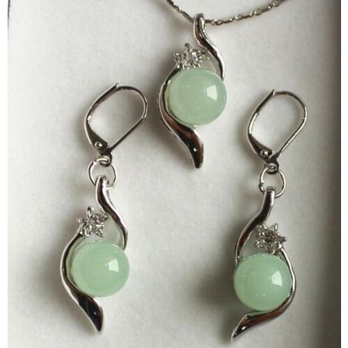 Free Shipping nice jewelry set 10mm light green jades bread pendant & earring